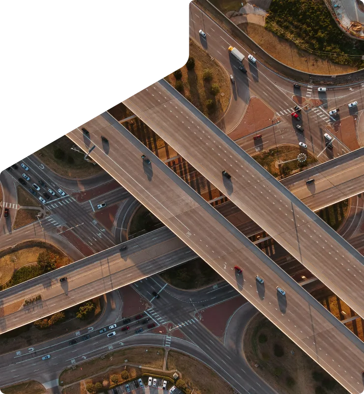 Aerial view of a motorway interchange